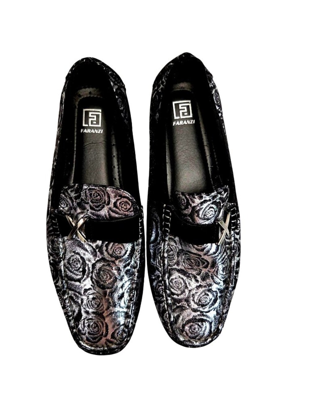 Faranzi Milford Black Floral Rose Moccasin Driving Dress Loafers Men's Size 12M